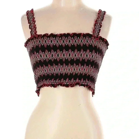 Forever 21 Embroidered Geo Smocked Crop Top - Picture 1 of 5